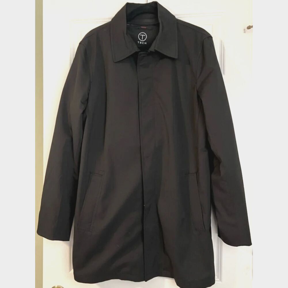 TUMI Black Quilted Lined Rain Trench Coat Jacket Men's XL